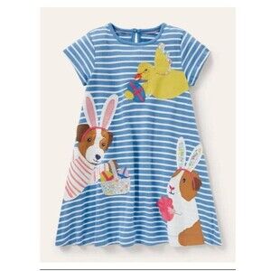 Mini Boden Girls Fun Big Appliqué Dress Easter Egg Friends size 5/6 GUC